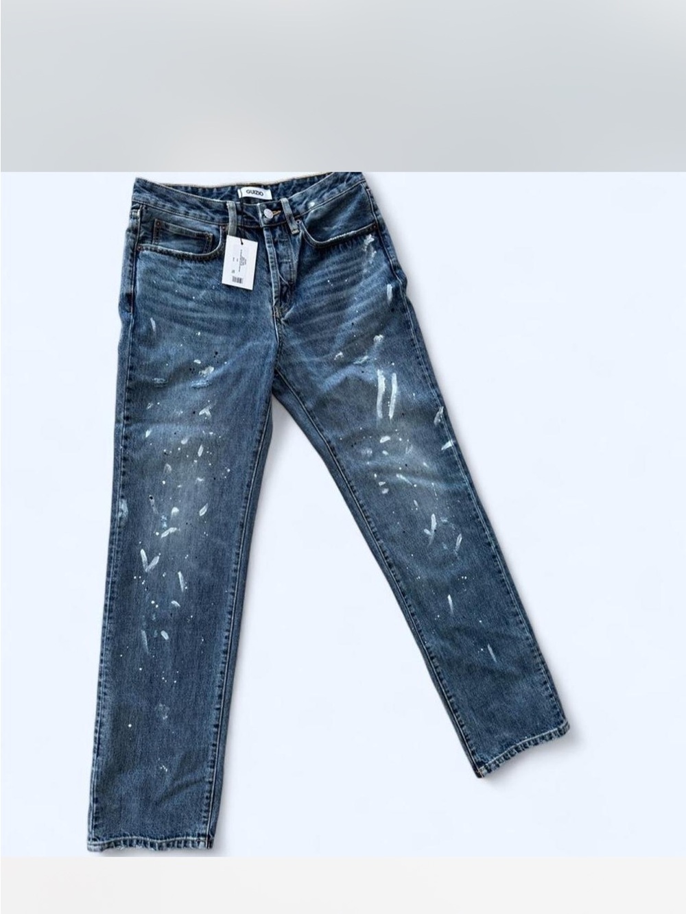 Women’s Blue Paint-Splatter Straight Leg Jeans